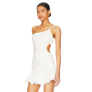More To Come Nora Asymmetrical‎ Dress White Mini One Shoulder Side Cutout Sz S